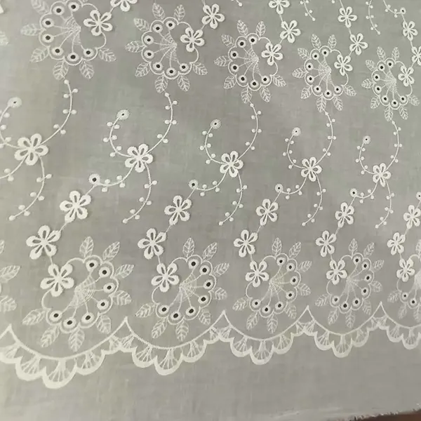 Tecido bordado de ilhós de renda de algodão