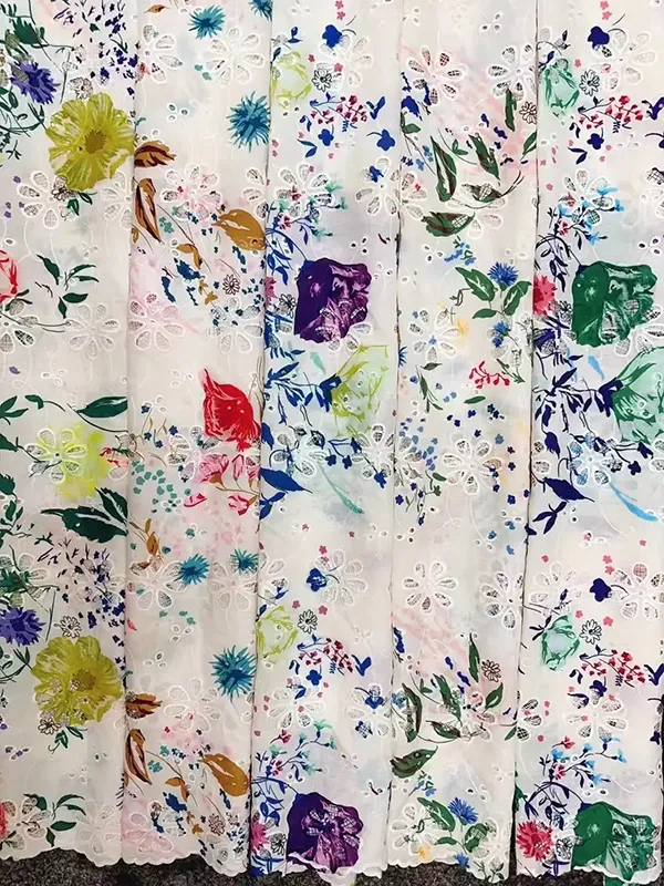 Custom Embroidered Cotton Lace Eyelet Fabric Custom Embroidered Cotton Lace Eyelet Fabric