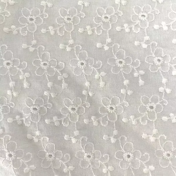 New Arrival 3d Flower Decorated 100 Cotton Embroidery Lace Fabric With Eyelet Holes For Women Shirt Clothing