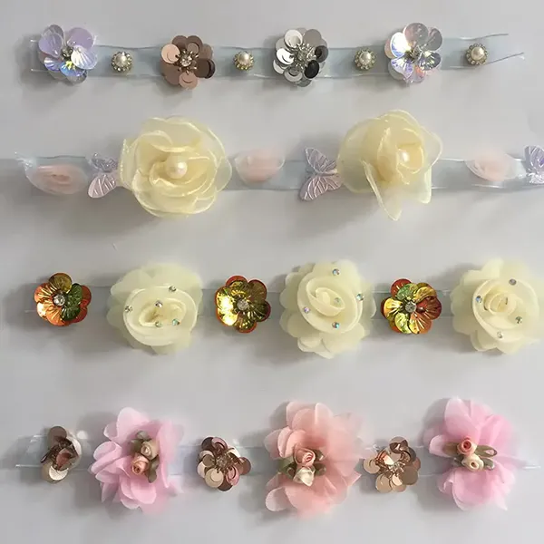 Multicolor Embroidered Lace With 3d Mesh Flowers Ribbon Beaded Tube Barcode Embroidery Lace