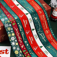 Fita de cetim com laços de fita para decoração de Natal Fita de Natal de cetim impressa personalizada