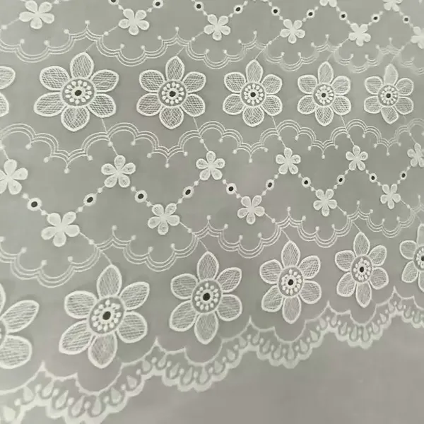 Tecido de bordado de renda de algodão branco para vestir